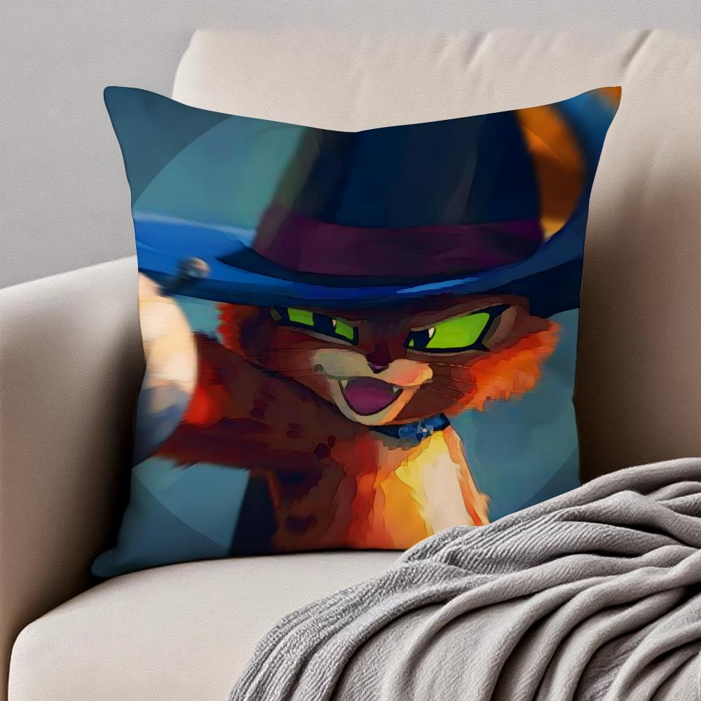 Interesting Funny PPuss In Boots Cushion Cover Pillowcase Antidustmite Invisible Zipper Short Plush Sofa Cushion