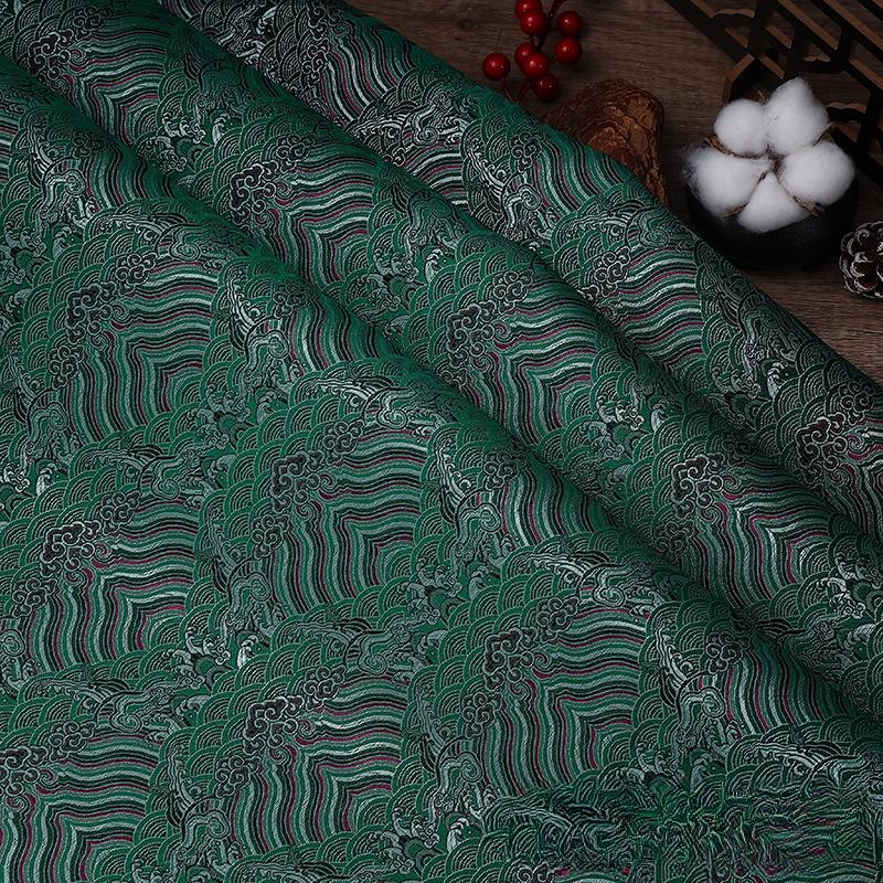 100x150cm High Quality Jacquard Brocade Fabric Thick Soft Bamboo Leaf for Women Dress Hanfu Upholstery Sewing Cloth Gold Blue