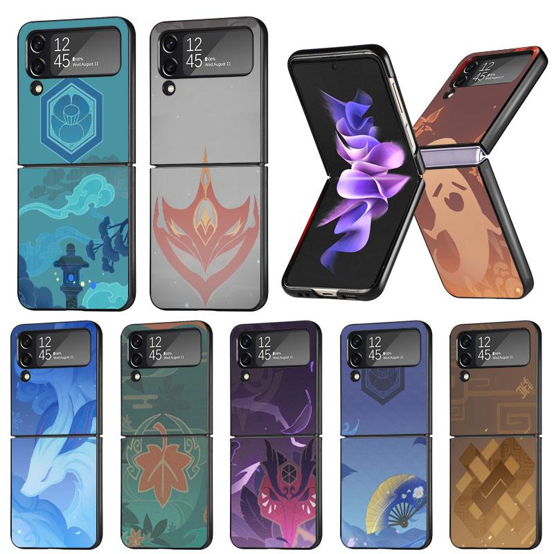 Schwarze Hüllen Hülle für Samsung Galaxy Zflip Z Flip 3 5g Z Flip 4 Zflip3 Flip4 Zflip4 Flip3 Genshin Impact Game Cover