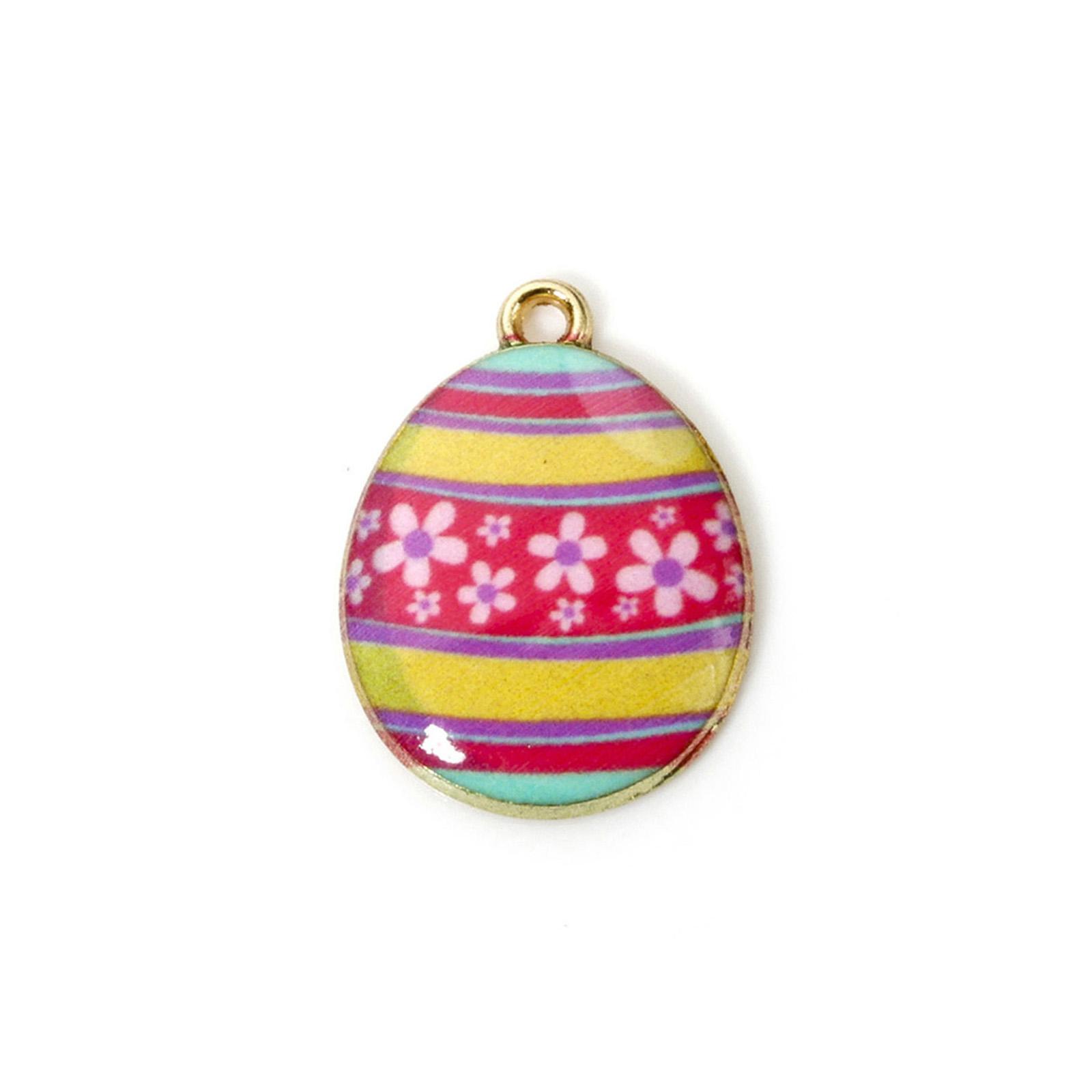 

10PCs Zinc Based Alloy Easter Day Egg Series Charms Multicolor Flower Geometric Eggs Pendant For Neckalce DIY 23mm x 17mm