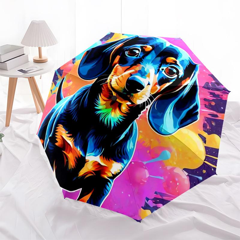 1pc Colorful Dachshund Artwork Umbrella with Plastic Handle,Suitable for All Seasons Home Travel Outdoor UmbrellaDD301
