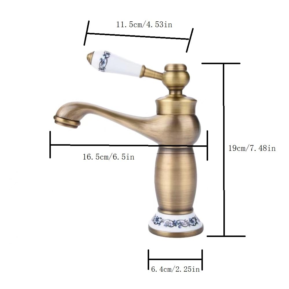 

Ceramic Antique Brass Faucet Bathroom Sink Faucet Blue White Porcelain Long Neck Vintage Faucet Kitchen Water Basin Tap