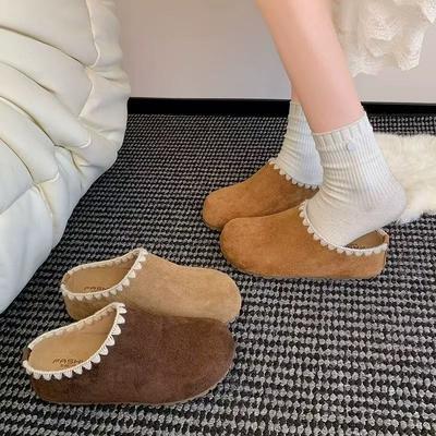 Retro Suede Boken Half Slippers 2025 Early Autumn New Lace Thick Bottom Lazy Feeling Increased Lazy Bag Head Drag