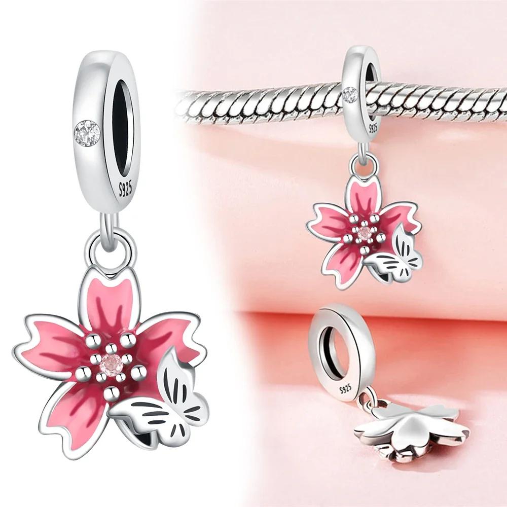 beaded copper Pink Flower Collection Dragonfly Bluebell Flower Twopiece Set Charm Bead Charms for Women Diy Bracelets Jewellery Gift