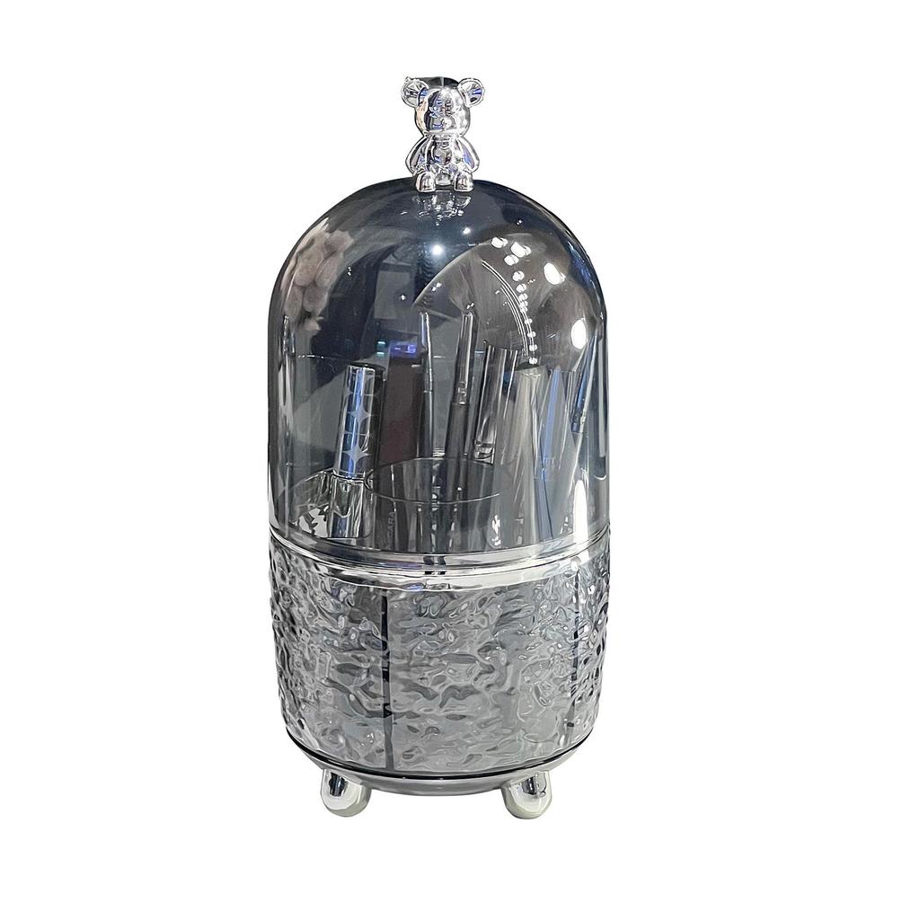 Rotating Dustproof Makeup Brush and Cosmetics Organizer with Large Capacity