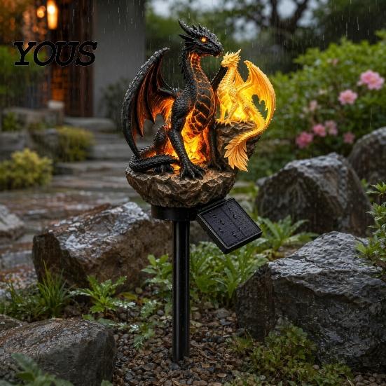 Garden Dragon Lamp Solar Light, Outdoor Statue Lamp, Figurine Magical Yard Pathway Fantasy Lawn Ornament, Unique Gift for Lovers Decor