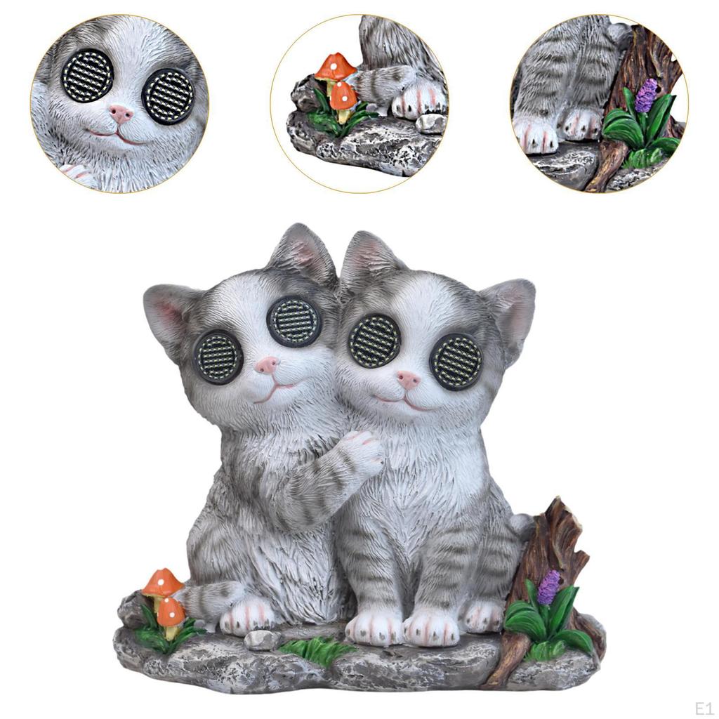 Garden Cat Couple Solar Light Statue Animal Figurine Gift Outdoor Decoration Unique with Realistic