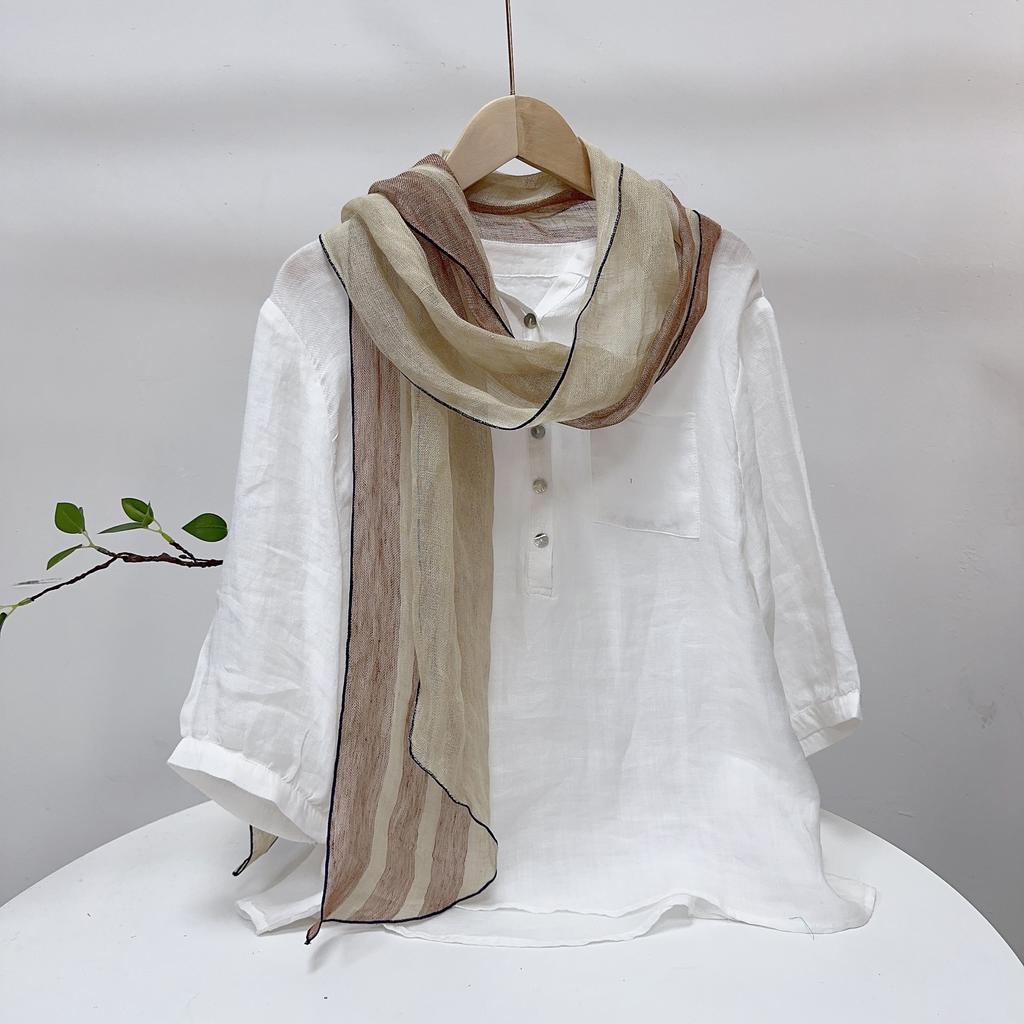 Solid Color Extended Rhombus Scarf Japanese Literary Sunscreen Silk Scarf Irregular Linen Neck Shawl Women