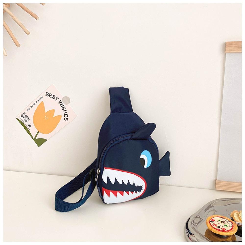 Zipper Crossbody Chest Bag Canvas Cartoon Shark Waist Bag Fashion Shark Pattern Chest Bag