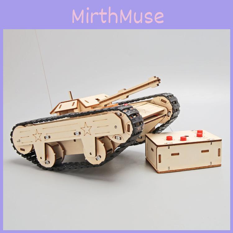 Wooden Diy Remote Control Tank Educational Toy For Kids Science Learning