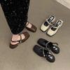 Sense Polished Square Head Mary Jane Shoes Thick Heel Bag Head Sandals Retro Commuter Buckle Empty Women's Single Shoes