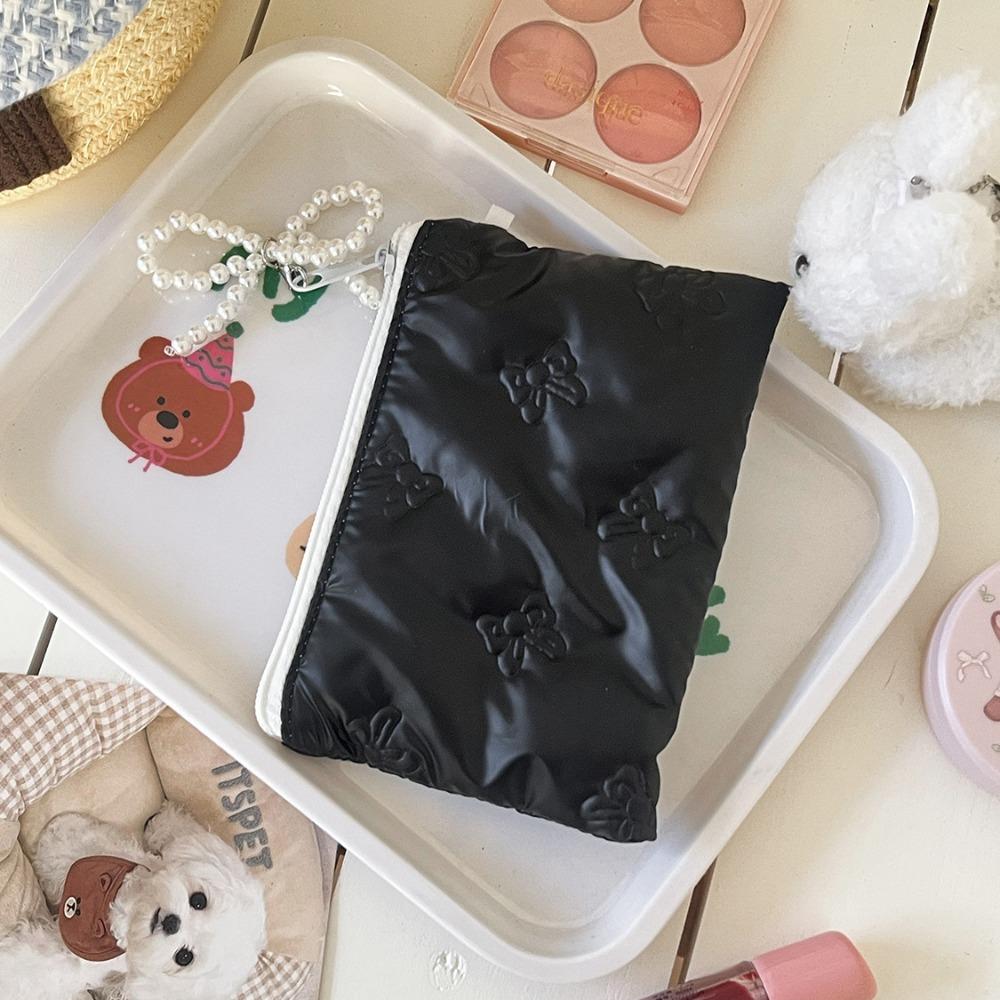 

Lightweight Bow Design Portable Storage Bag Zipper Button Pearl Pendant Cosmetics Storage Sanitary Mat Bag Makeup Bag чёрный