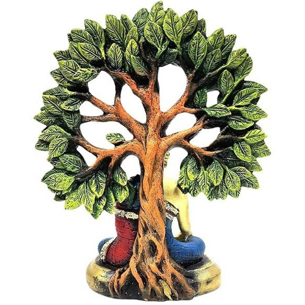 Tree Buddha Statue showpiece Idol Home Decor Items for Living Room and Gifts Decorative Showpiece - 24 cm (Resin, Multicolor)