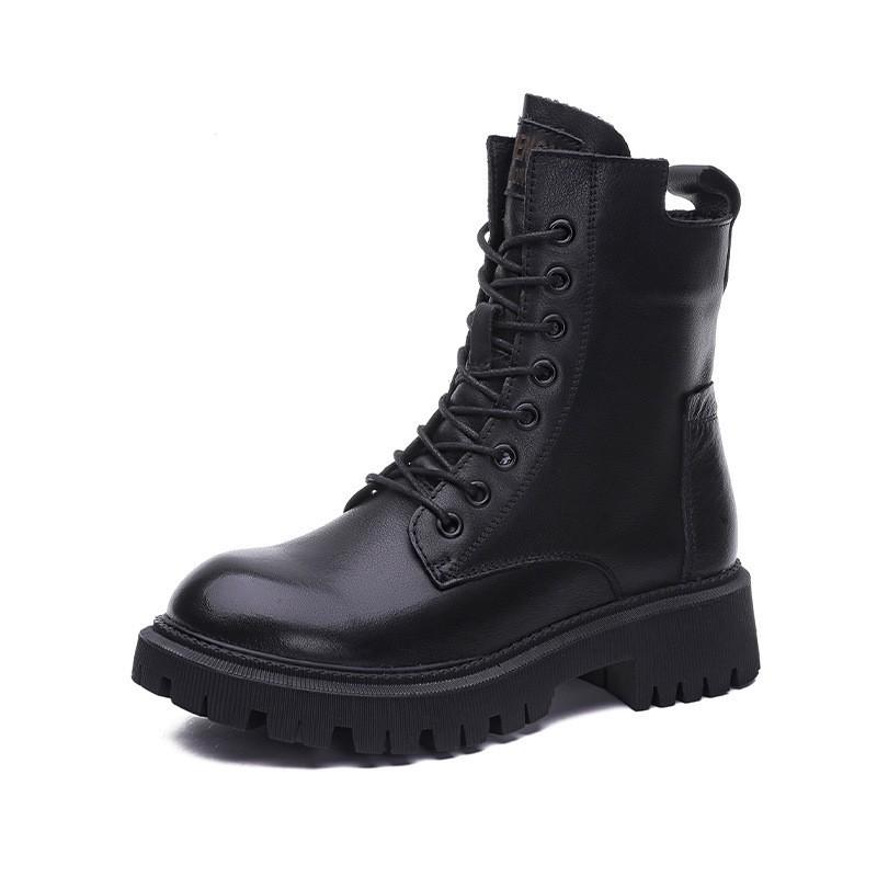 2025 autumn new handsome British side zipper platform cotton short boots locomotive boots lace-up middle help Martin boots
