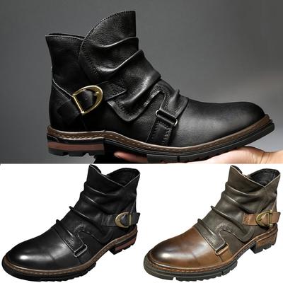 Buy Men's Motorcycle Boots Vintage Round Head Cowboy Short Boots Horse Boots