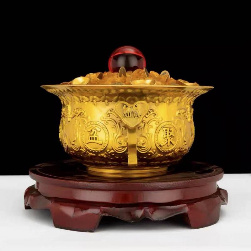 Solid Brass Ornament Incense Burner Copper Treasure Bowl Home Office Shop Counter Entrance Gift