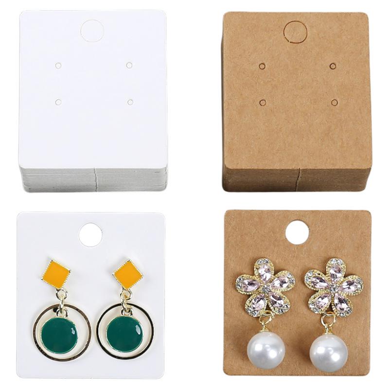 Kraft Paper Earring Display Card, Blank Label for Stud Earrings, Jewelry Packaging Hang Tag (4.3 x 3.8 cm)