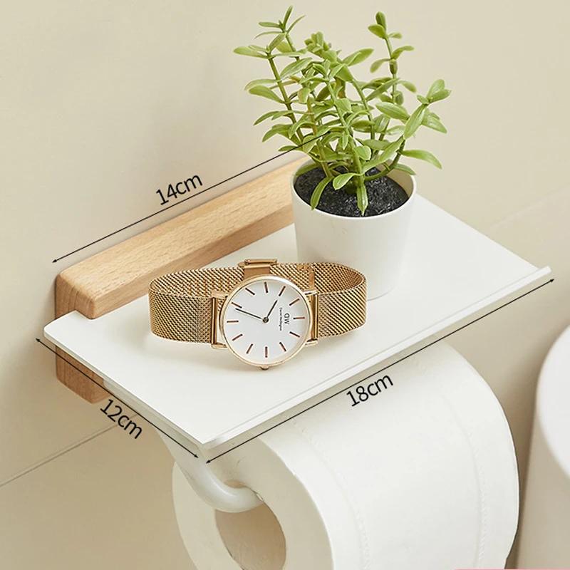 HeMu Solid Wood Tissue Holder Without Punching, Toilet Paper Box, Toilet Phone Storage Rack, Walnut Roll Paper Holder Simple