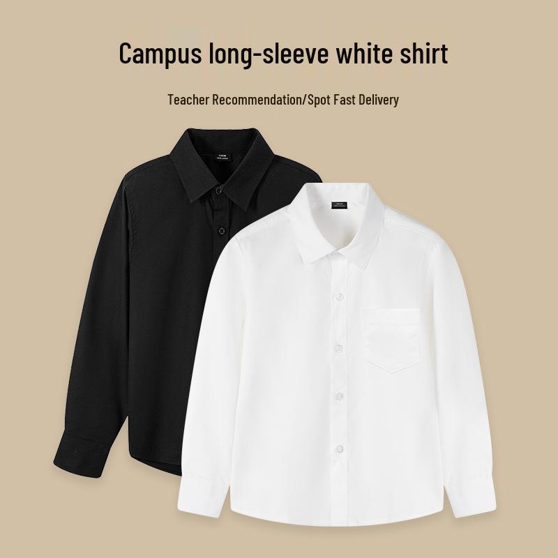 Children's Long-Sleeve White Shirt for Boys and Girls - School Uniform & Performance Wear for Spring and Autumn