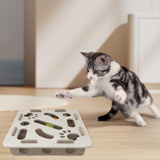 Cat Scratch Puzzle Toy Kittens Puzzle Enrichment Box Cats Self-Play Felt Maze with 2