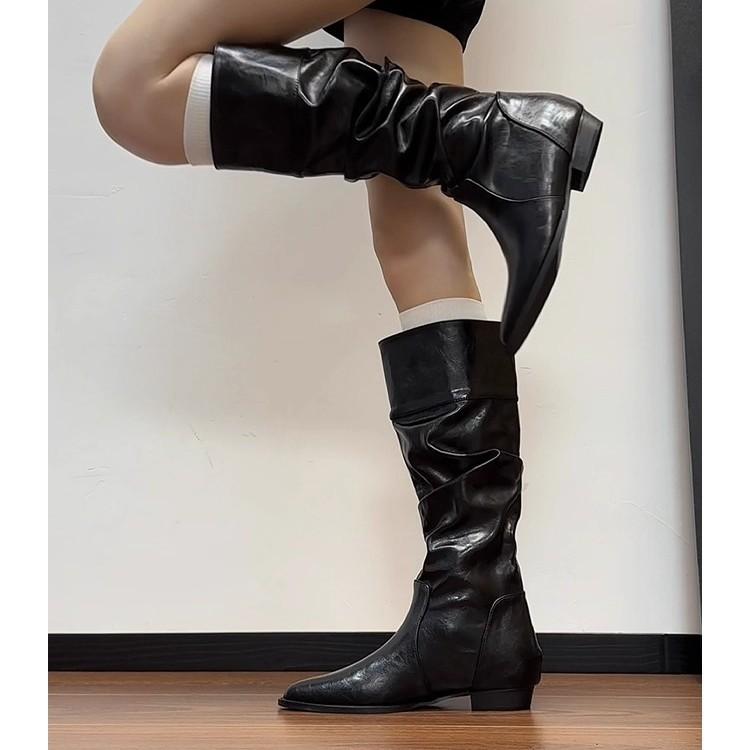 British style but knee boots children's boots 2025 new versatile thick heel pleated pile boots fashion knight boots