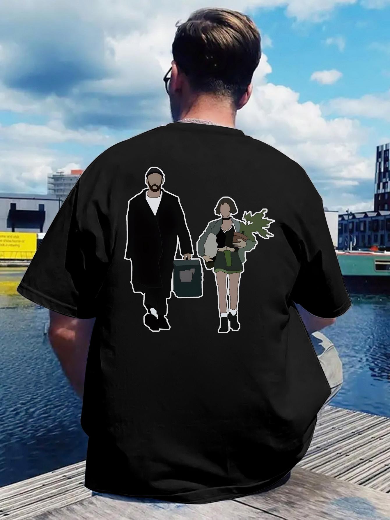 

Casual Short Sleeve T-shirt with Back Print with Movie Elements Design - Black & White Portrait Print M