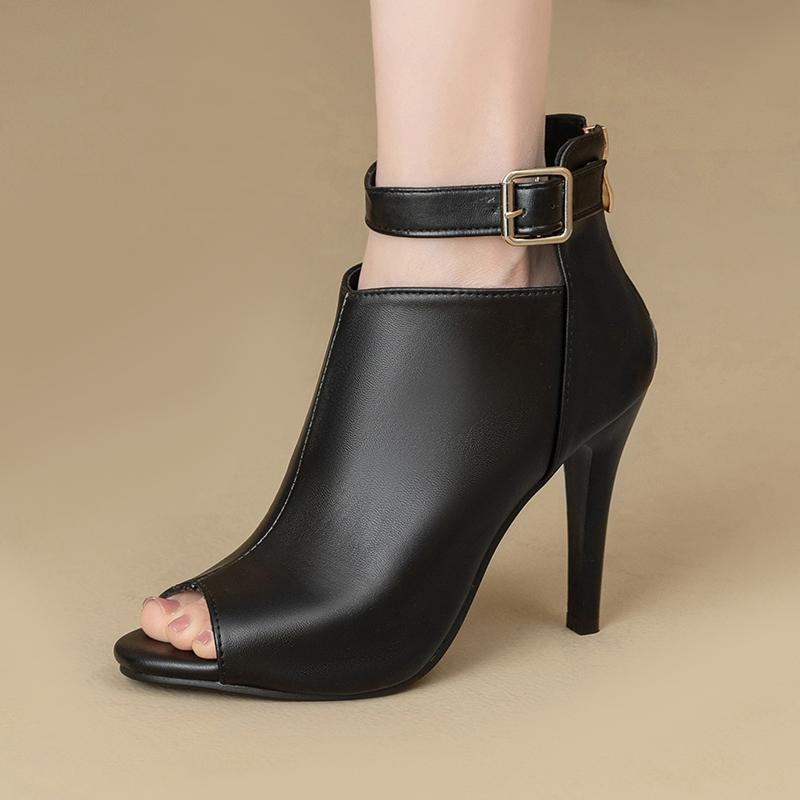 Women's Peep-Toe Sandals Stiletto Dressy High Heels Summer Ankle Booties Back Zipper Leather Shoes