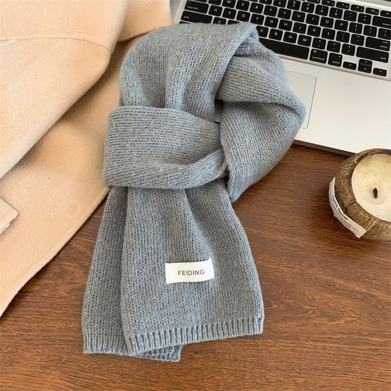 

Cute Solid Color Plush Knitted Scarf Winter Warm Cold-Proof Neck Guard Scarf Student Neckband Girly Accessory Christmas
