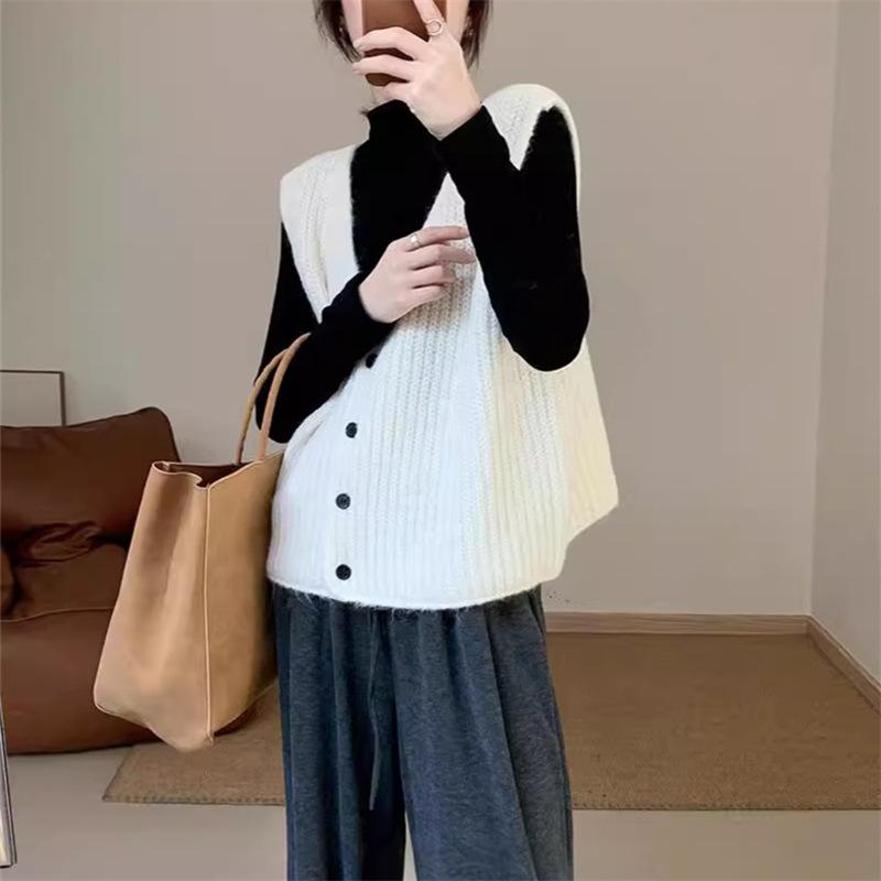 Ležérní styl volná svetrová vesta podzim dámská korejská verze divokého vrstveného topu bez rukávů