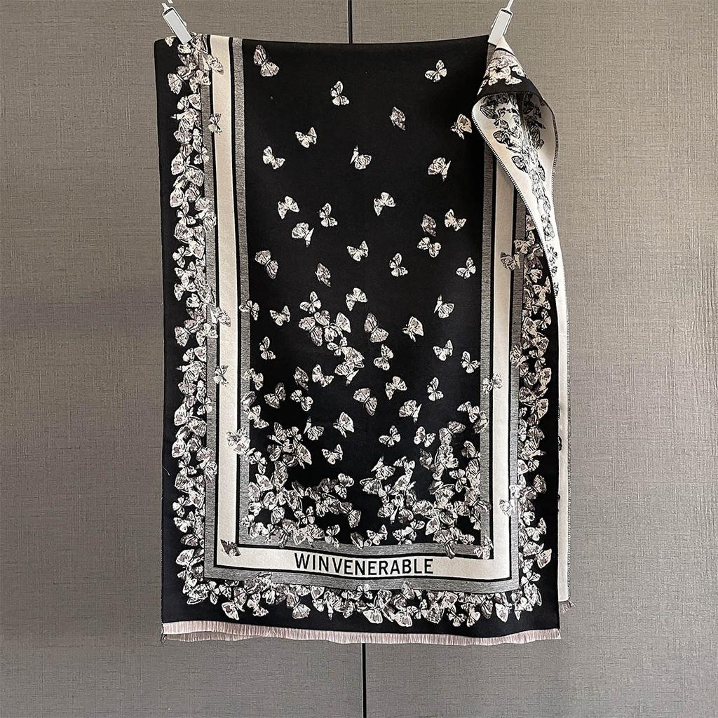 Luxury  Winter Cashmere Pashmina Shawl Lady Wrap Warm Winter Scarves Butterfly Letters Jacquard Female Stoles Scarf