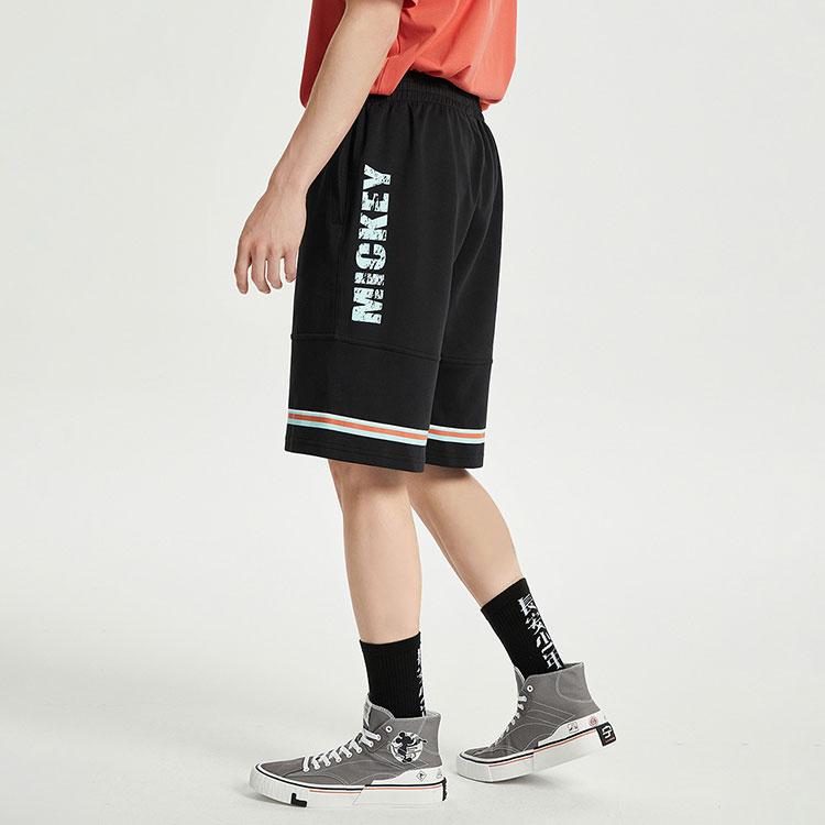 Li Ning Collaboration Sports Fashion Series Letter Print Loose Short Sweatpants Men Bottoms Black AKSR205-1