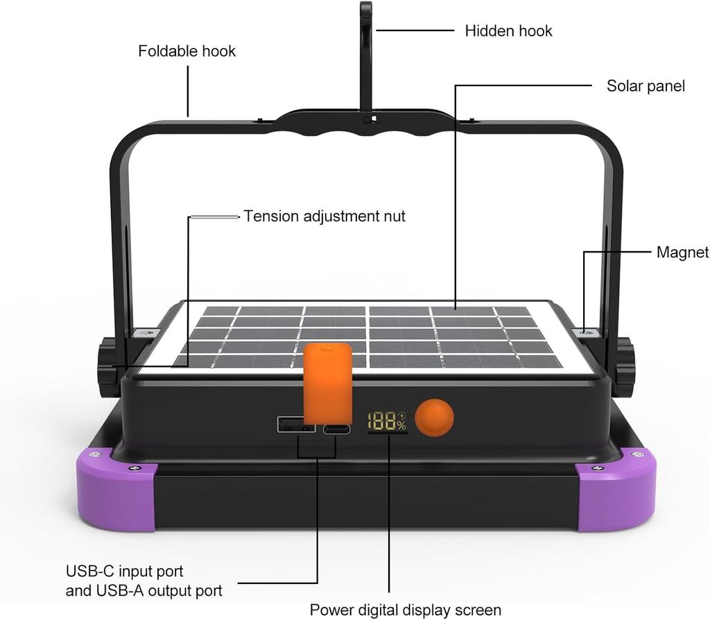 10000mAh UV-Arbeitslicht 10000LM 395nm Tragbares magnetisches Solar-Schwarzlicht für Glow-Partys, Welsfischen, Halloween