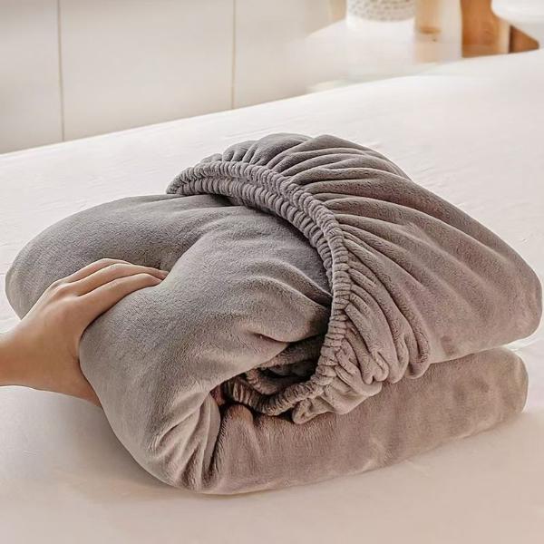 Vintervarm solid flanell elastisk bånd Lakenmadrassbeskyttertrekk Supermyk Koselig kingsize dobbeltseng laken uten putevar