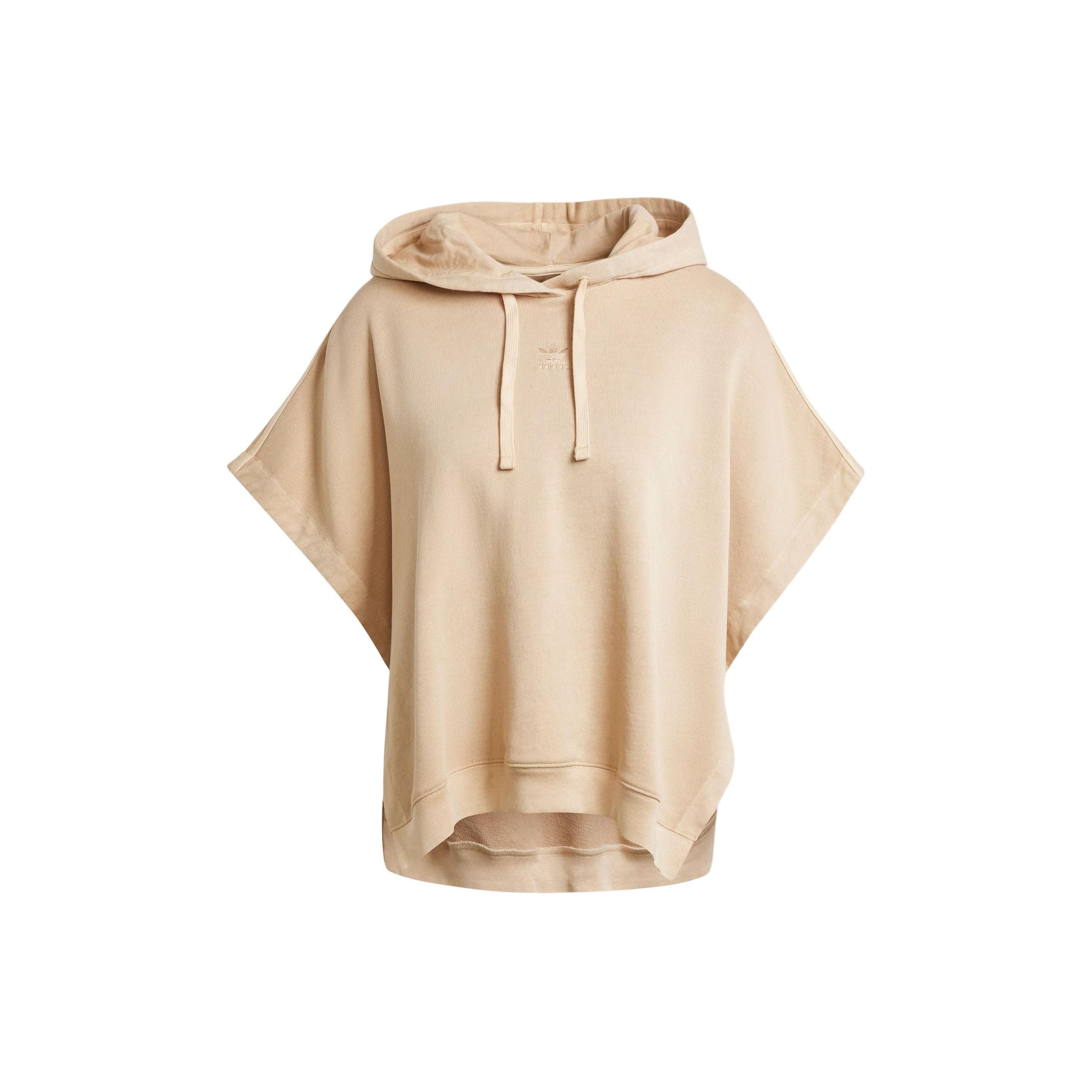 adidas Originals Women s Beige Loose Hooded Short Sleeve Sweatshirt IR6009 M