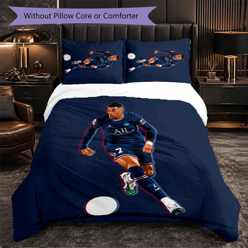Kylian Mbappe 3 Piece Bedding Set Soft Duvet Cover Set with Pillowcases Printed Bedroom Decor Set for Home