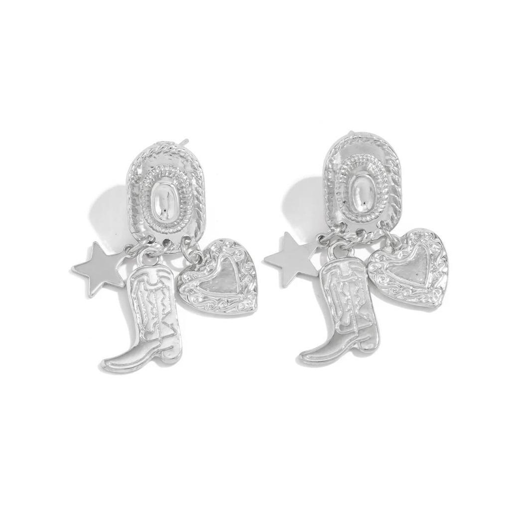 Salircon Vintage Creative Unique Cowboy Hat Boot Pendant Earrings for Women Punk Ethnic Irregular Metal Dangle Earrings Jewelry
