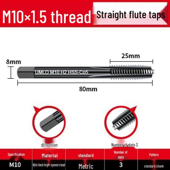 Cobalt Nitride Spiral Tap for Stainless Steel (Drill Bit: M4, M5, M6, M8, M10)