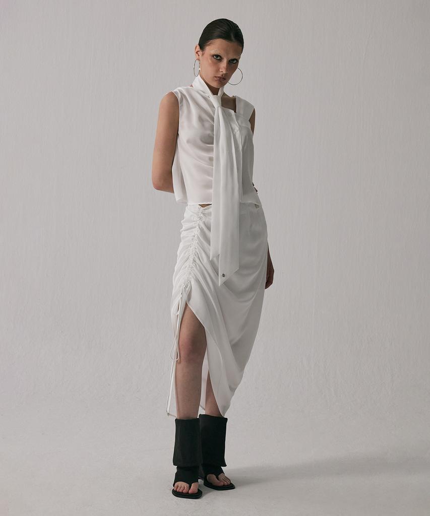 Teulimingbeodeu Shirring Strap Long Skirt [ White ]