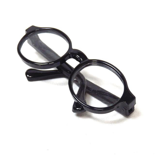 DOYOUCOTO Brille Plüschpuppe, Chibi Plüsch, Oshikatsu, Runde Brille, Mini Puppenteile, Kleines Plüschtier, Haustierfigur, Handgefertigtes Material (Schwarz, 6,5 cm)