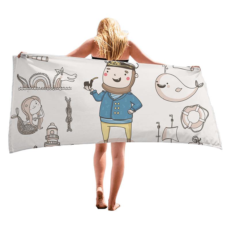 Cartoon Ship Sailor Series digital-printed polyester Superfine fiber double-sided fleece Beach vacation bath towel, beach towel
