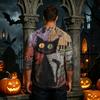 Men's Henley Neck Halloween Print Raglan Sleeve Three Quarter Length Shirt Casual Lightweight Pullover Top for Fall and Everyday Wear