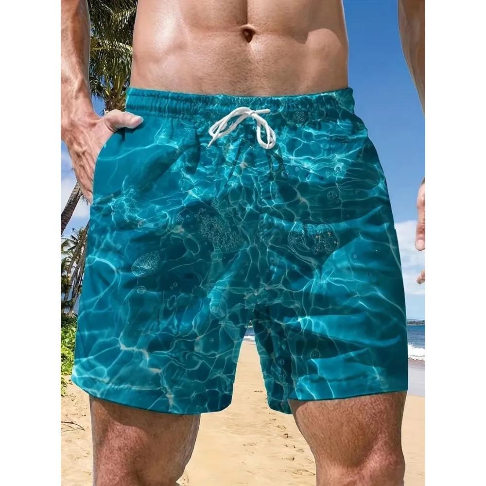 Modische Bequeme Übergröße Kordelzug Locker 3D Shorts Herren Kreativ Bunt Gestreift Sommer Freizeit Urlaub Cool Täglich Vielseitige Shorts