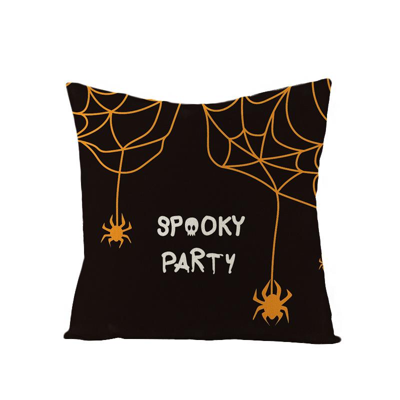 New Orange Pumpkin Head Linen Halloween Pillowcase Black Cartoon Printed Household Products Pillowcase