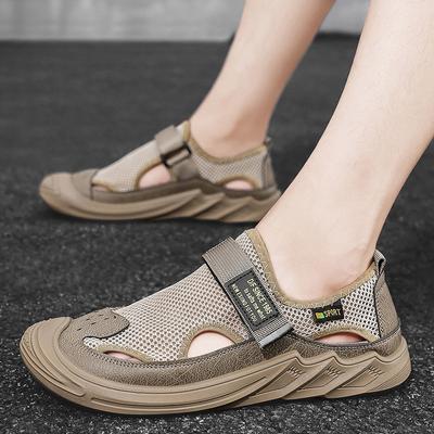 Sandals Men's Summer Leather Mesh Casual Beach Shoes Mesh Breathable Soft Bottom Hole Shoes Men