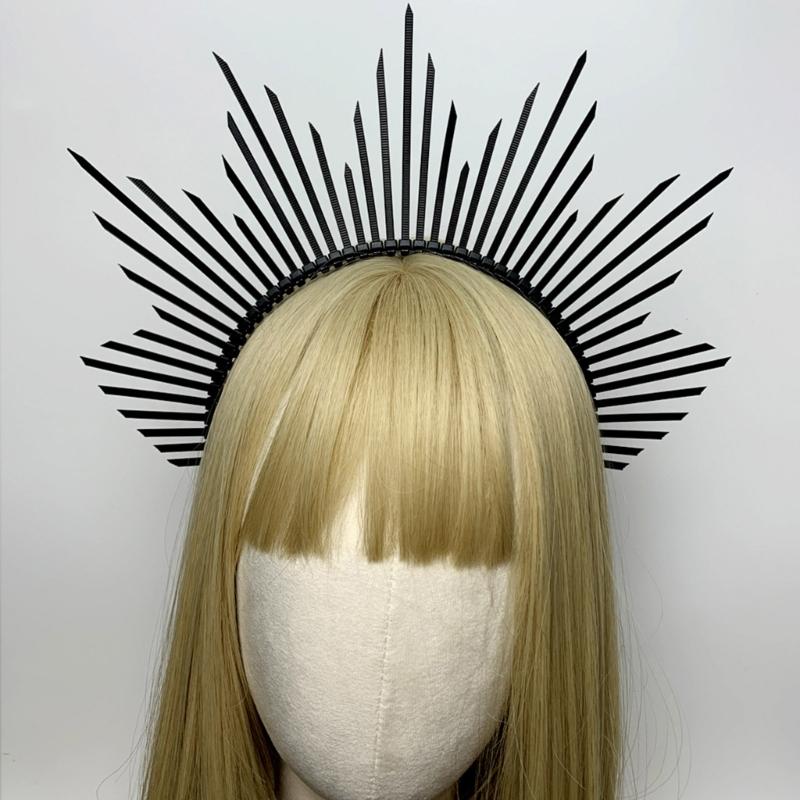 Dark Headband Angel Crown Headband Bridal Tiaras Divine Princess Headpiece Hair Hoop Baroque Spiked Tiaras