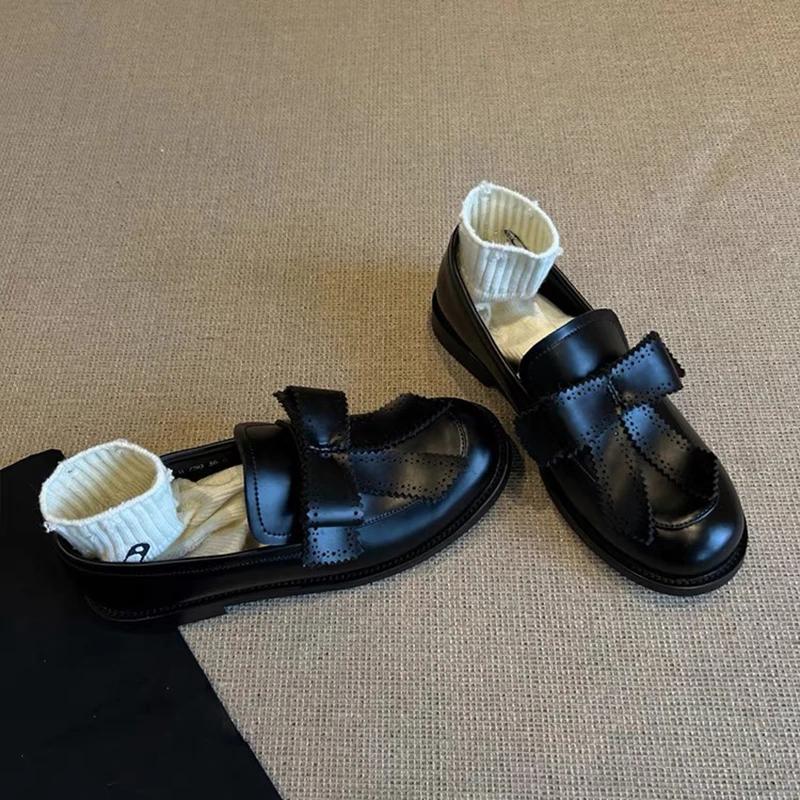 2025 spring and autumn new British style round head thick bow loafers casual fashion comfortable slip-on shoes