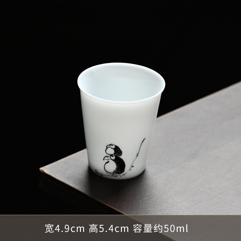 50ml Iced Jade Porcelain Tea Cup Dehua White Hand Painted Bird Single Master Cup Smelling Tea Bowl Water Jug Kung Fu Teaset Gift