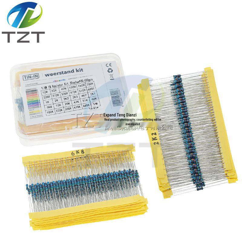 1% Precision Metal Film Resistor Pack: 30 Common 1/4W Five-Color Ring Values, 20 Pieces Each