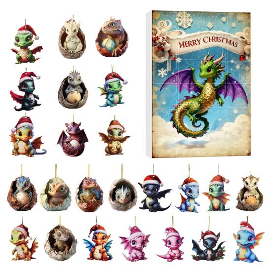 Christmas Countdown Calendar Advent Box 24-Day Mini Cute Flying Dragon Ornament