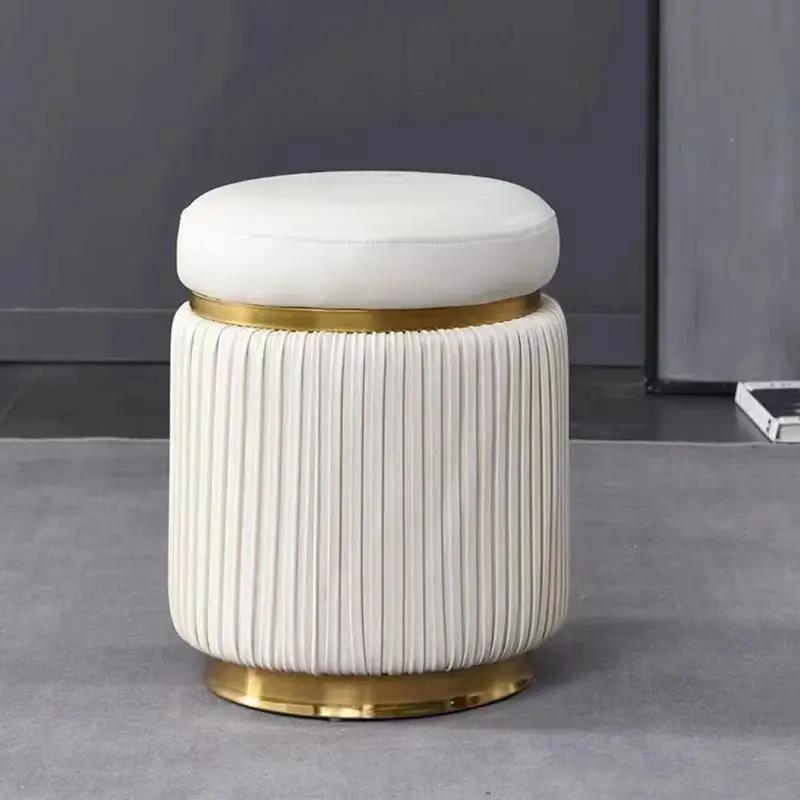 Small Stools Leather Stools Light Luxury Round Stool Makeup Stool Living Room Coffee Table bench High-end Sofas Soft Cushions